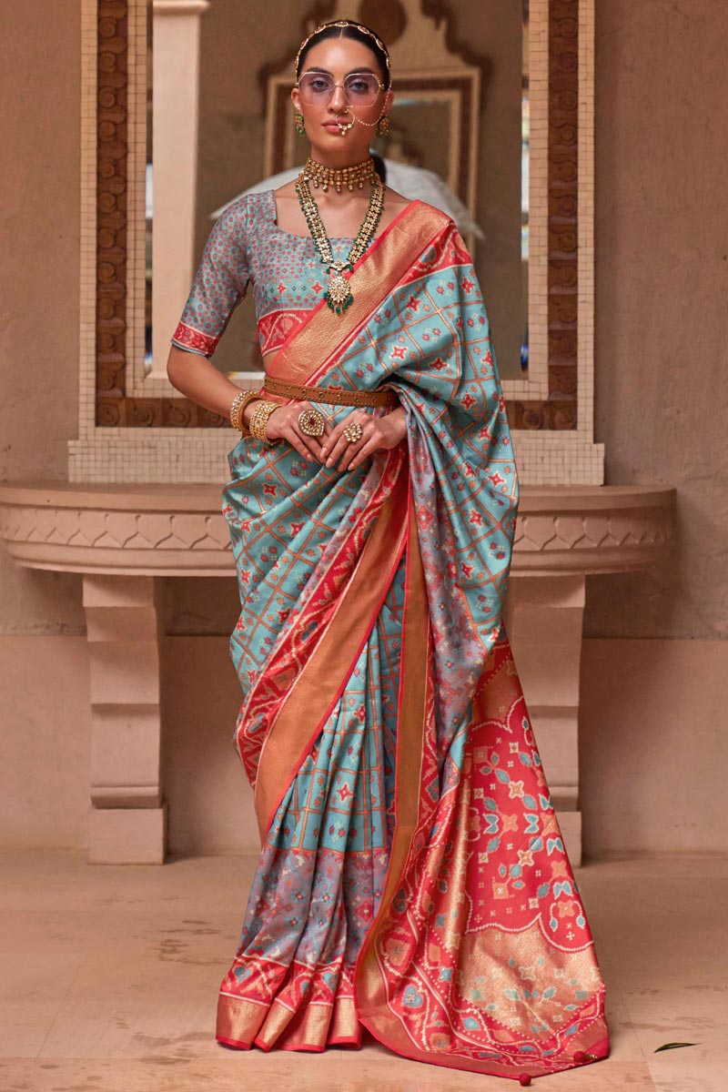 Patola Silk Light Cyan Glorious Saree In Function Wear