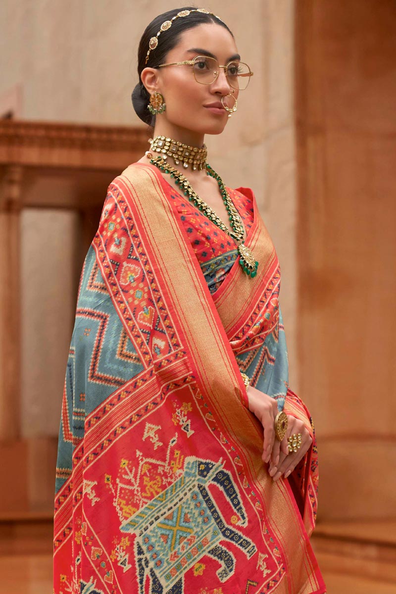 Grey Patola Silk Wonderful Saree In Function Wear