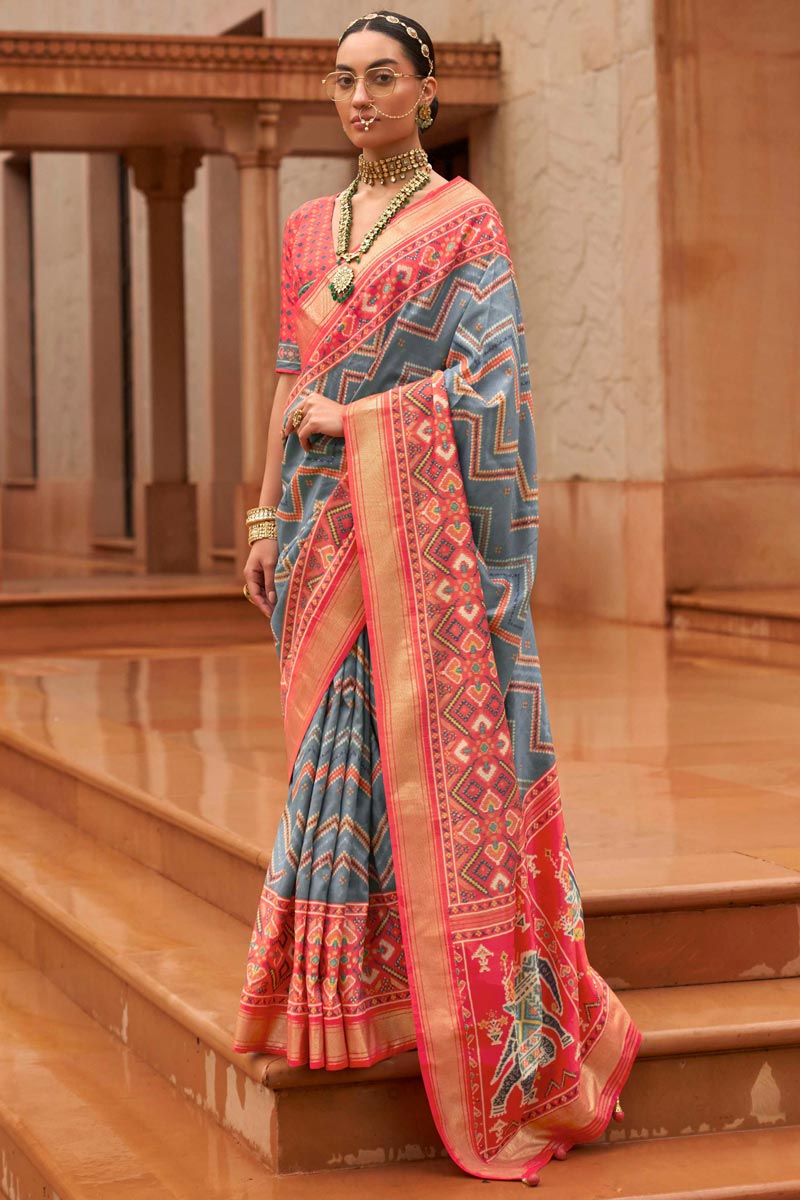 Grey Patola Silk Wonderful Saree In Function Wear