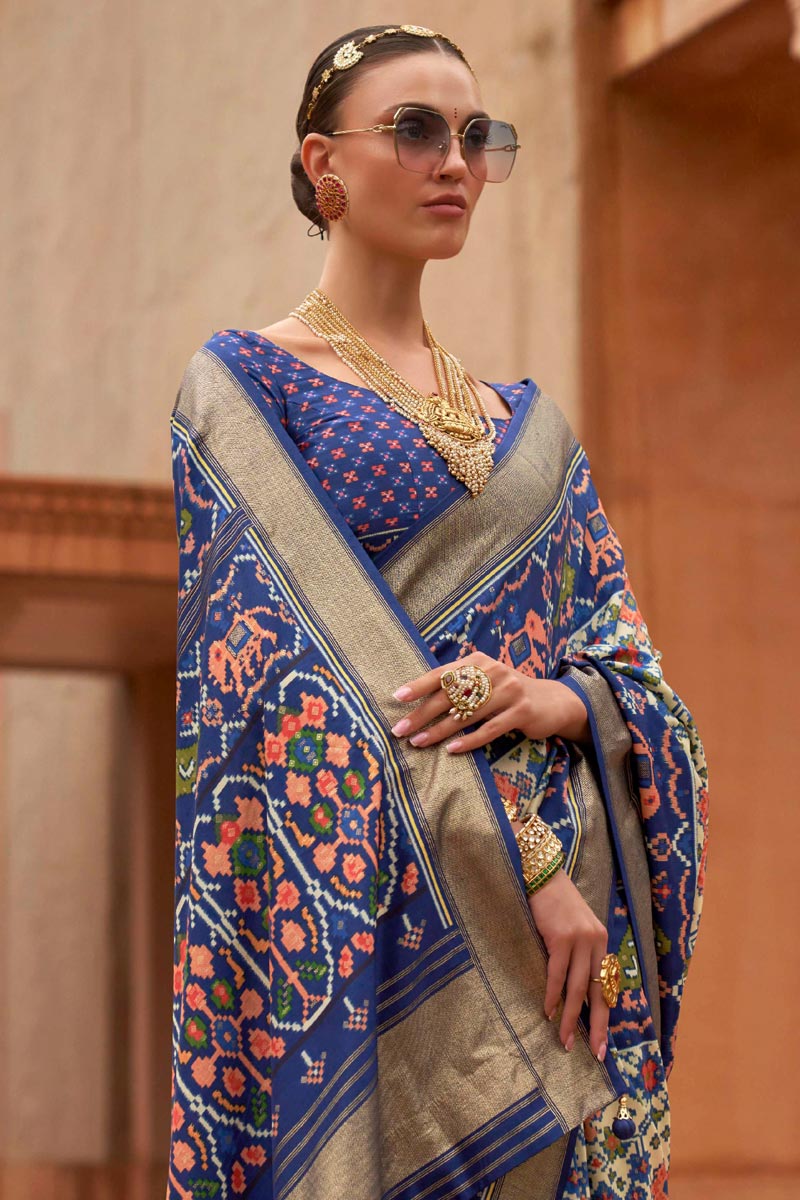 Blue Patola Silk Engaging Saree In Function Wear