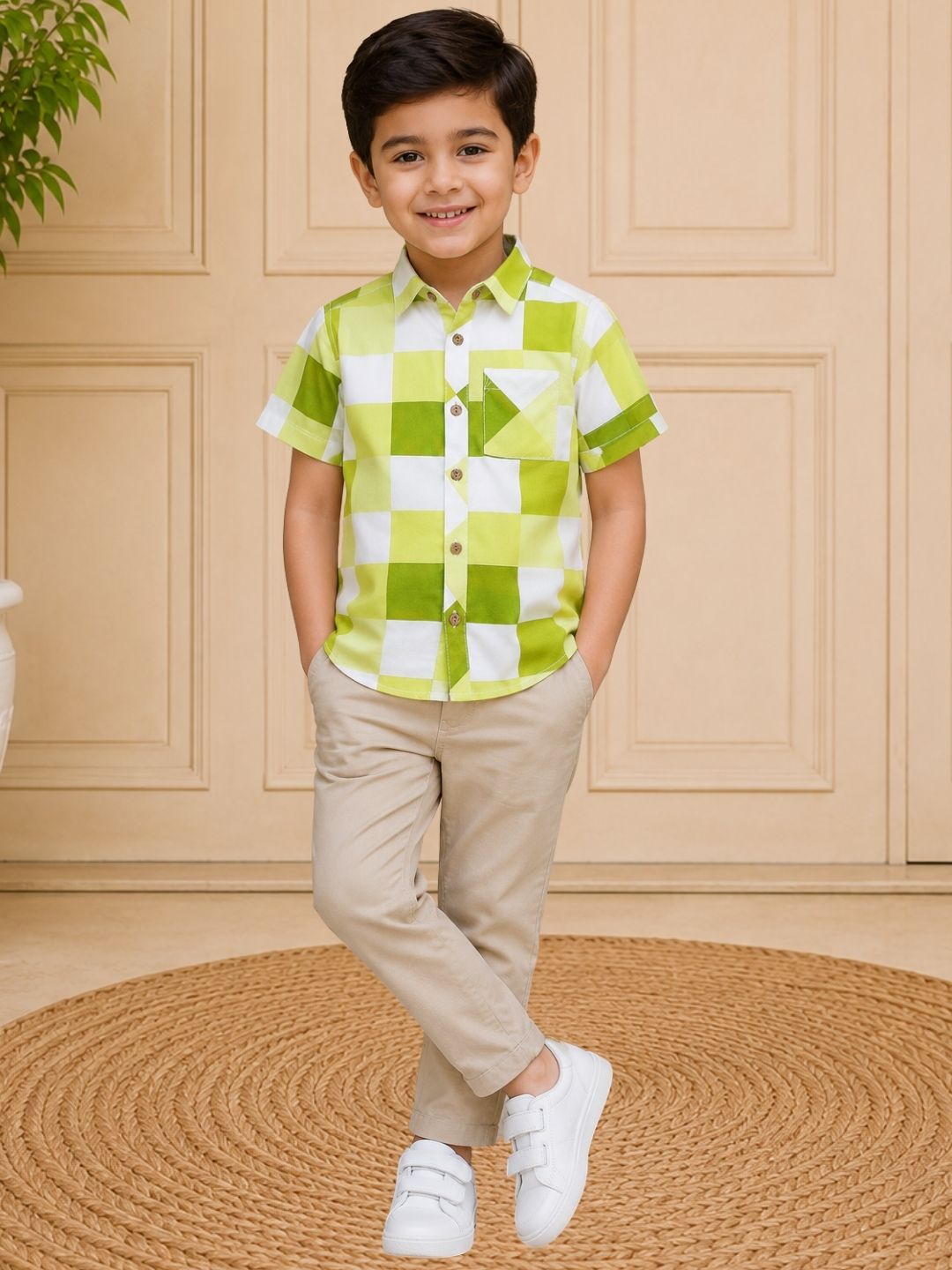 Boys Green Designer Printed Shirt For Kids