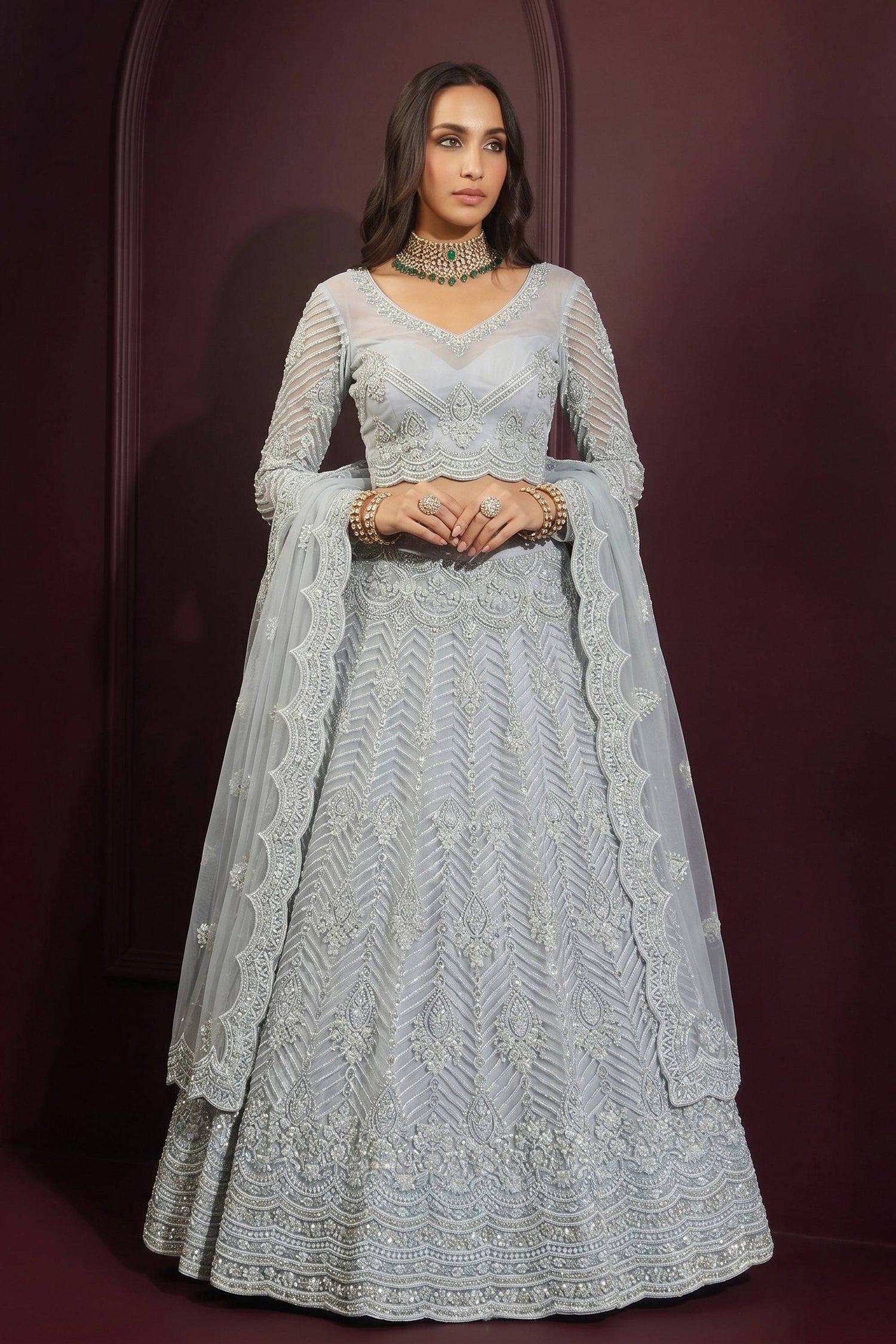 Light Cyan Wedding Wear Lehenga Choli Collection