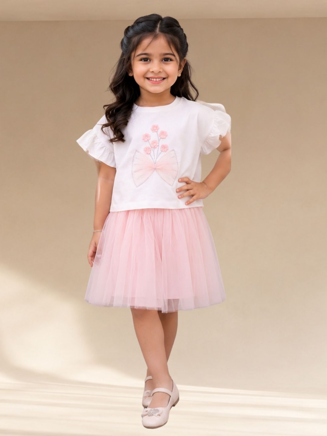 Girls Stylish Fancy T-Shirt And Skirt Outfit