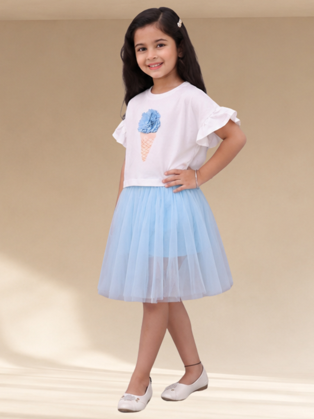 Girls Designer T-Shirt With Skirt Co-Ord Set