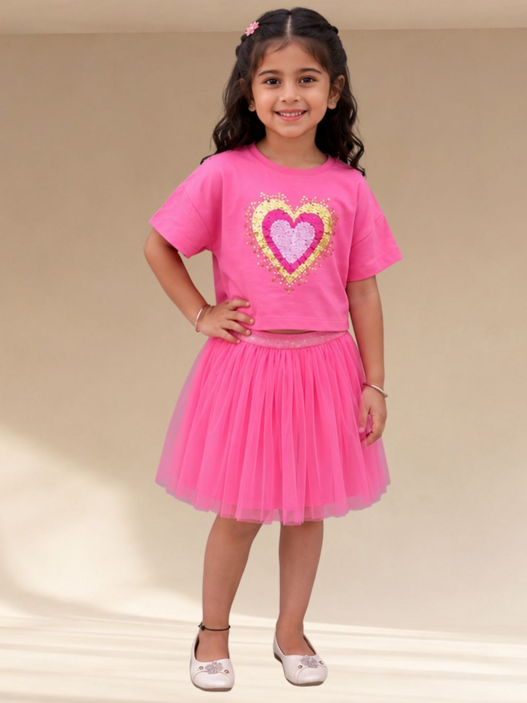 Trendy Girls T-Shirt With Skirt Set