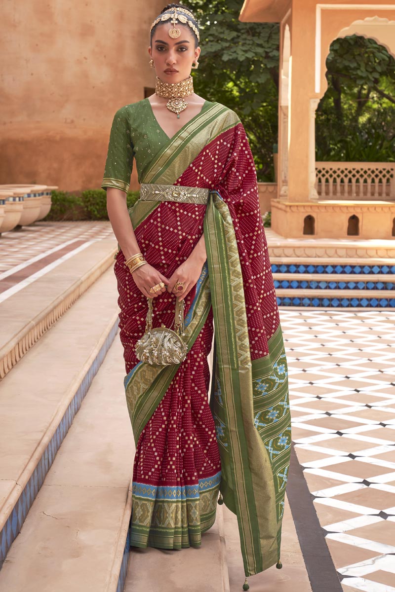 Maroon Color Printed Work On Art Silk Fabric Beatific Patola Saree