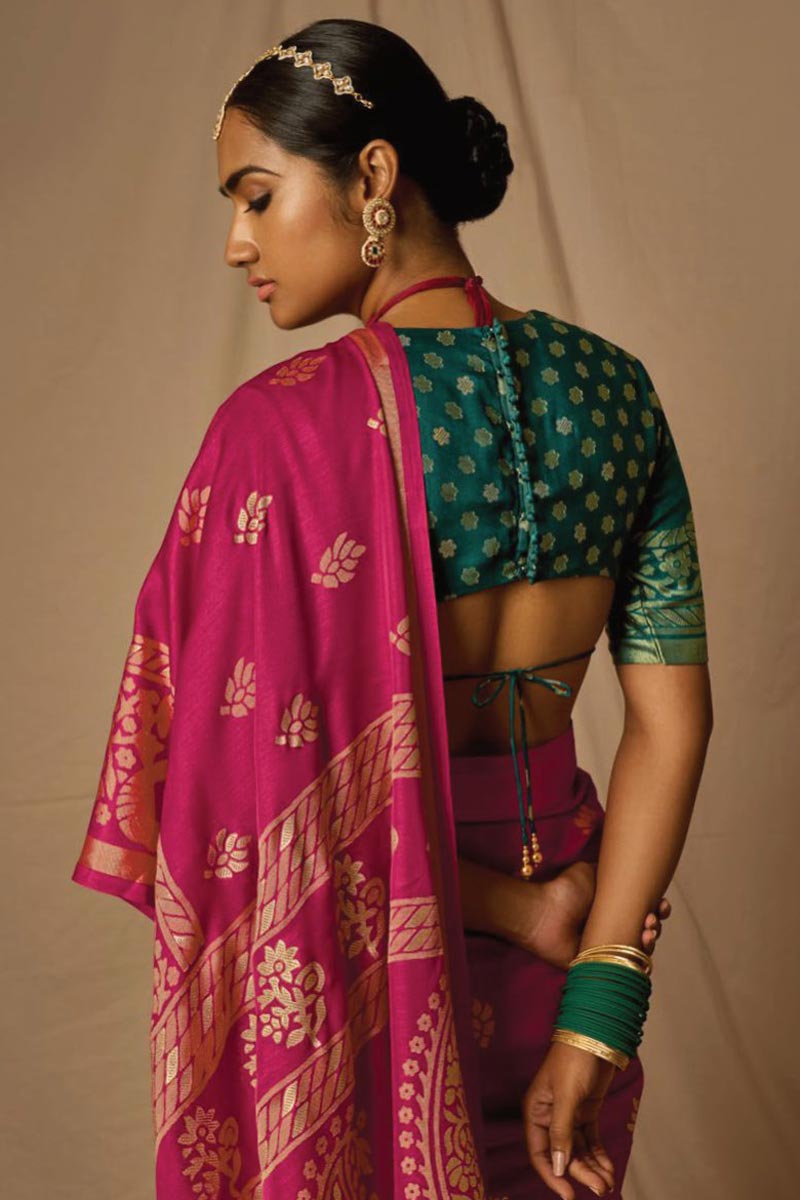 Beguiling Weaving Work On Rani Brasso Fabric Saree