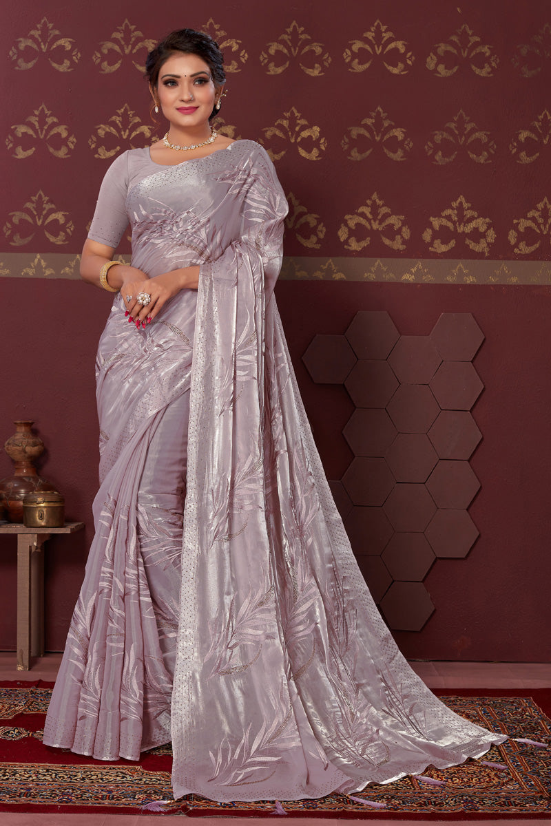 Lavender Color Provocative Embroidered Saree In Art Silk Fabric