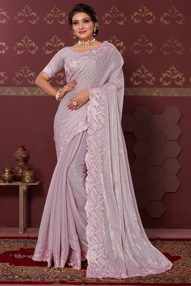 Captivating Art Silk Fabric Embroidered Saree In Pink Color