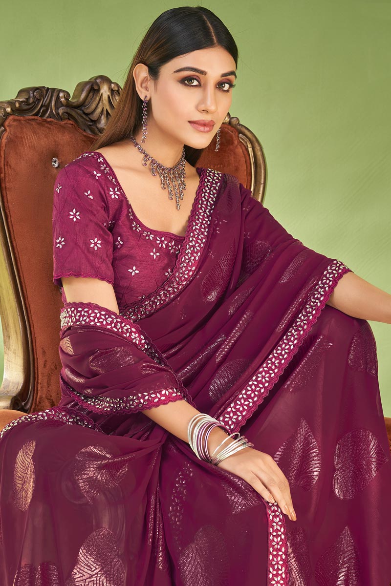 Purple Soothing Foil Printed Georgette Saree