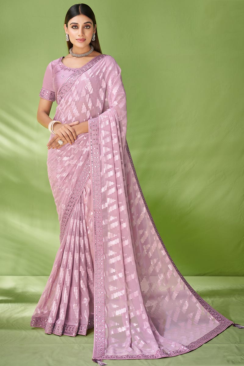 Awesome Foil Printed Georgette Saree In Pink Color