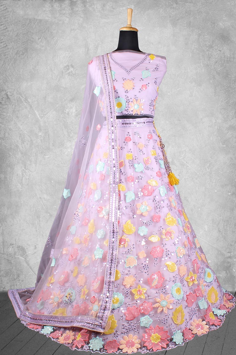 Bewitching Net Fabric Wedding Wear Lehenga Choli In Lavender Color