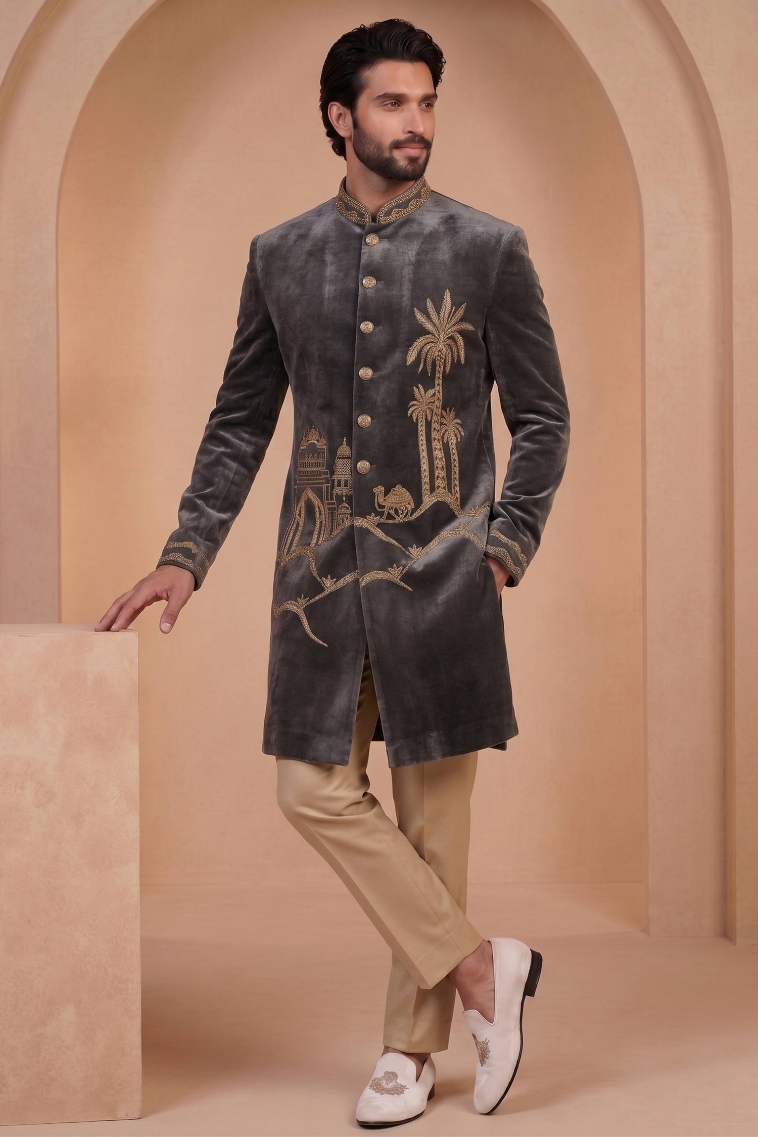 Velvet Wedding Wear Readymade Lovely Indo Western Jodhpuri Suit For Men