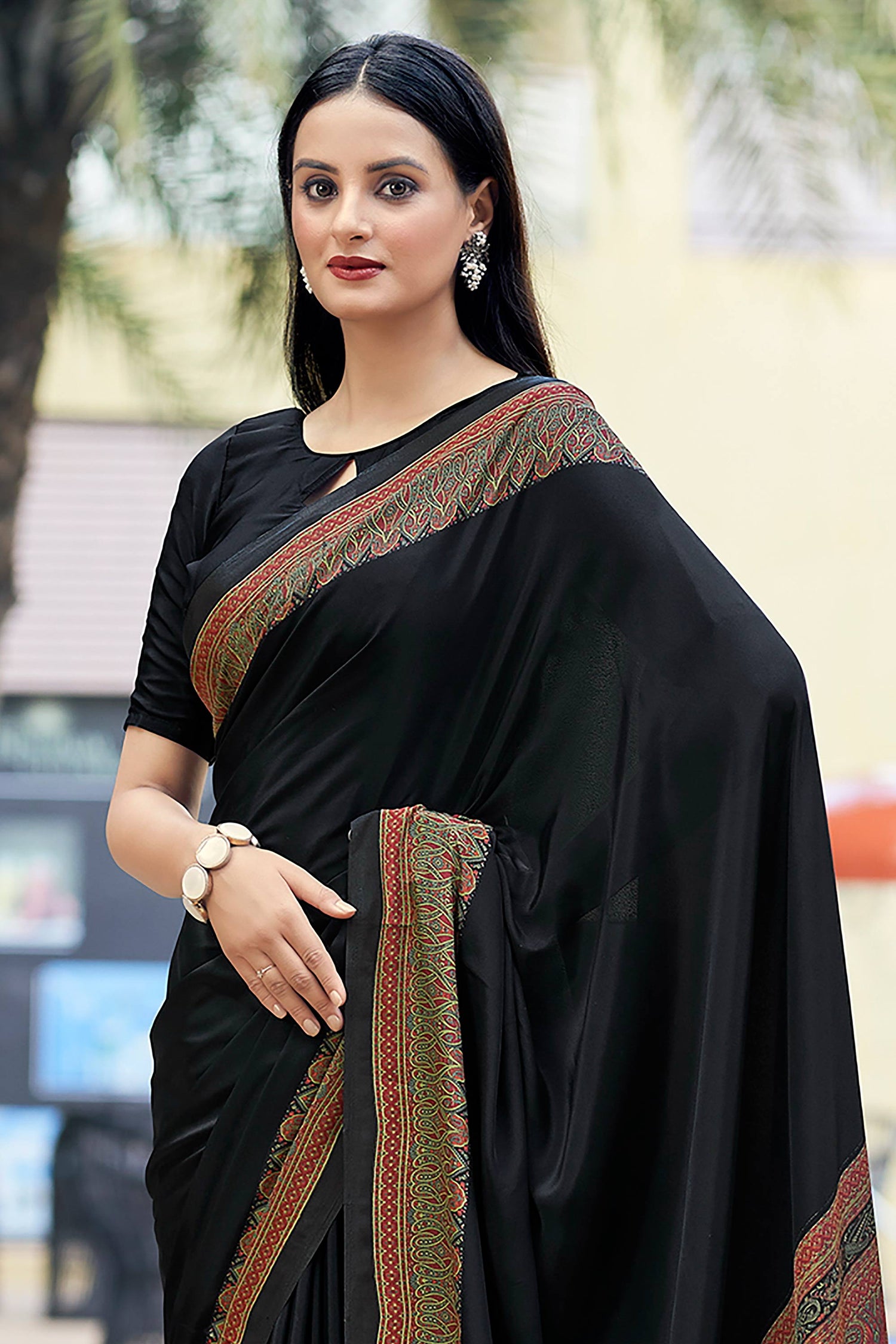 Crepe Silk Black Print Saree