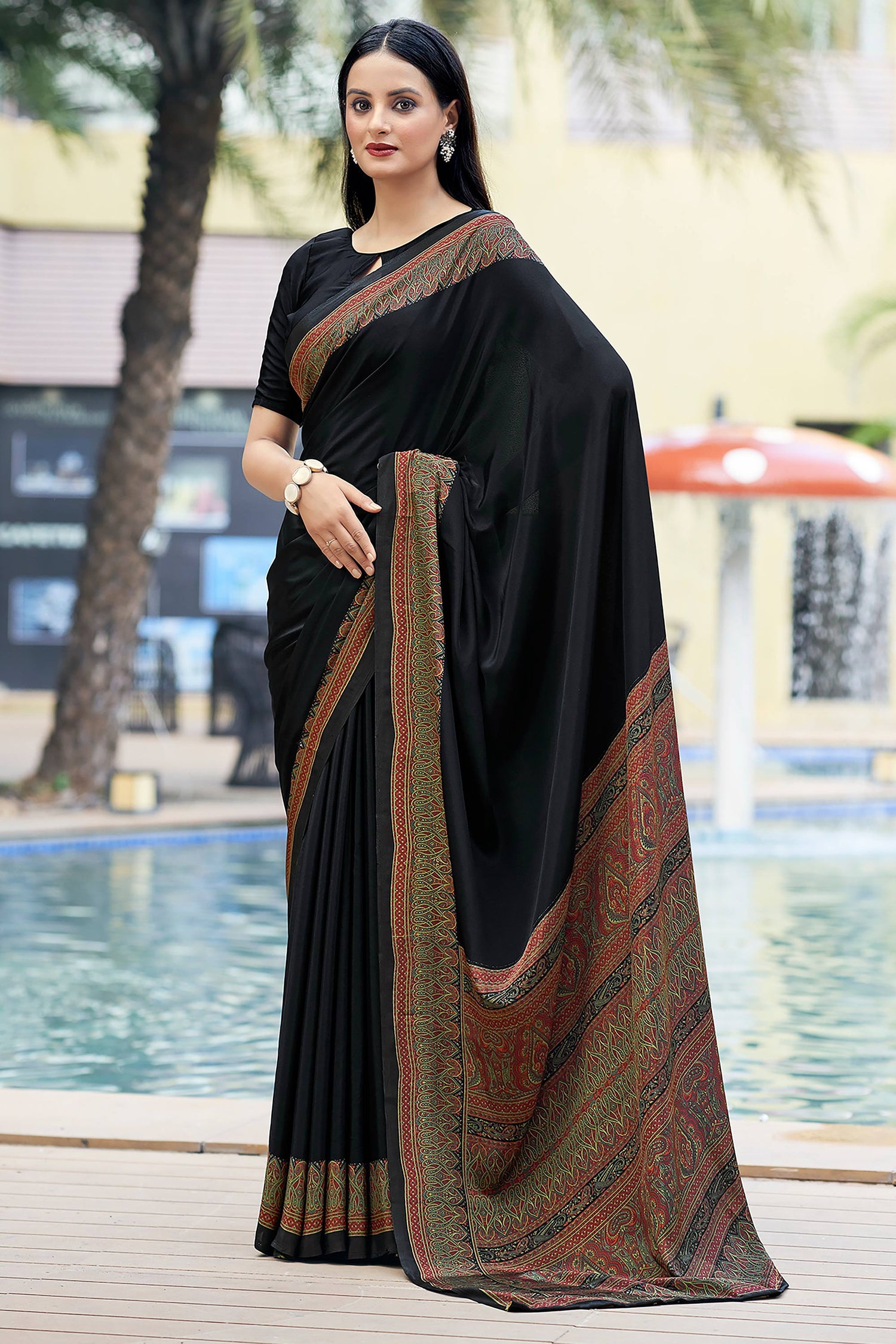 Crepe Silk Black Print Saree
